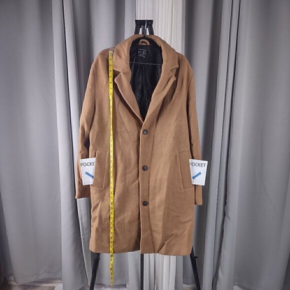 Urban Outfitters Men's Wool Blend Brown 3 Button 2 Pocket Trench Coat Size Large - Picture 6 of 15